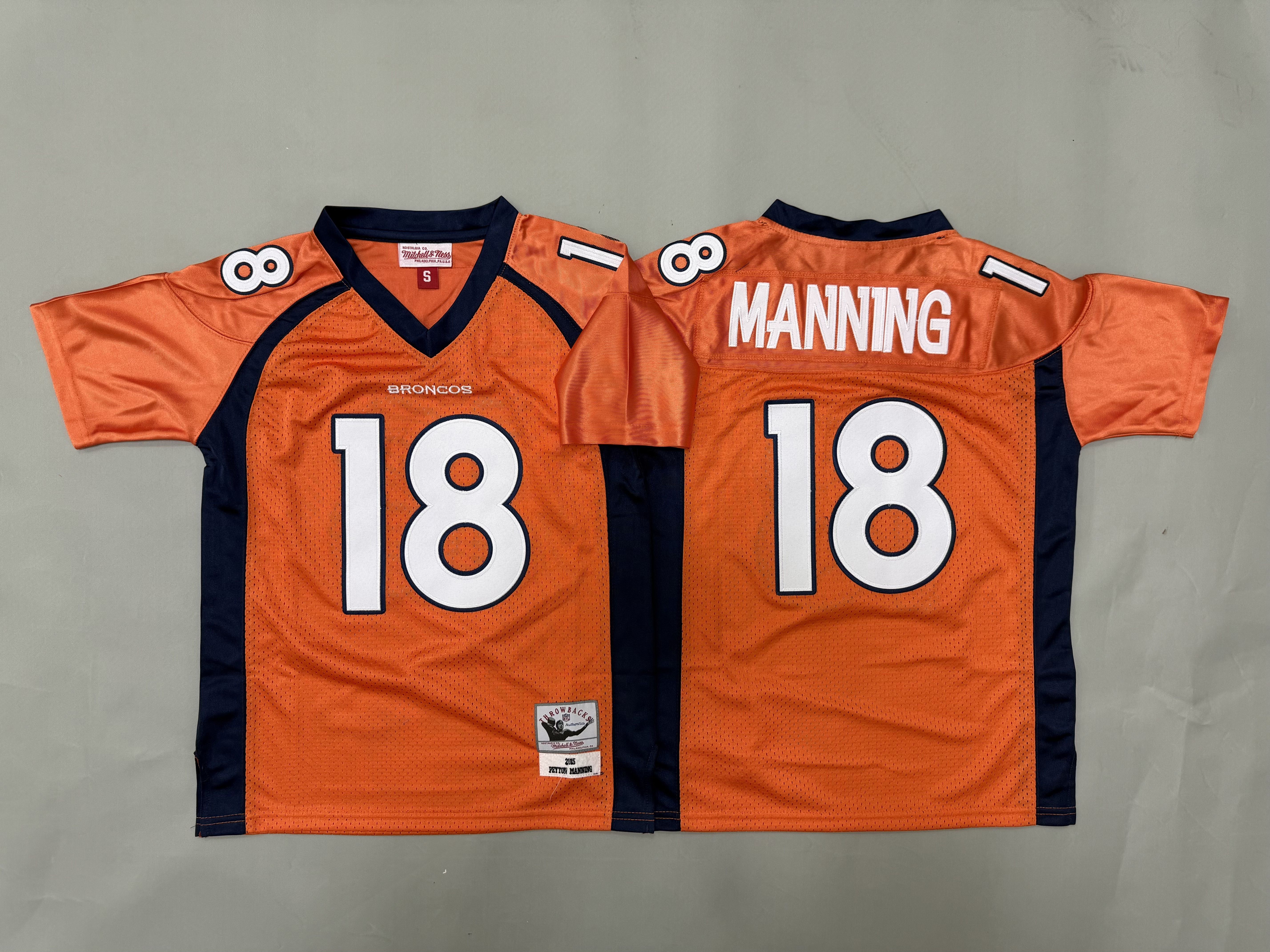 Youth 2026 Denver Broncos #18 Manning orange Throwback Limited NFL Jersey style 01
